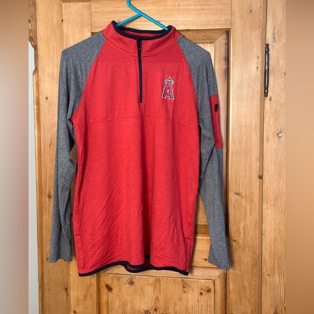 Los Angeles Angels Red & Gray Raglan Top 3/4 Sleeve w/Zip Pocket Kids Sz XL